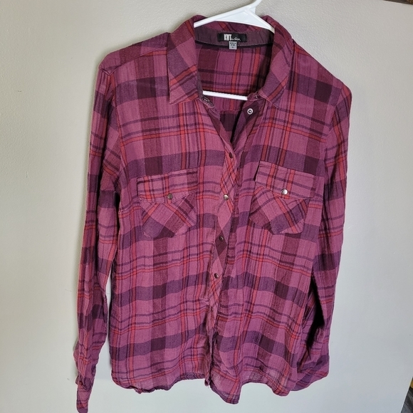 🌀 Kut From The Kloth Flannel Snap Button Down. Purple pink. Very soft! EUC - Picture 1 of 4